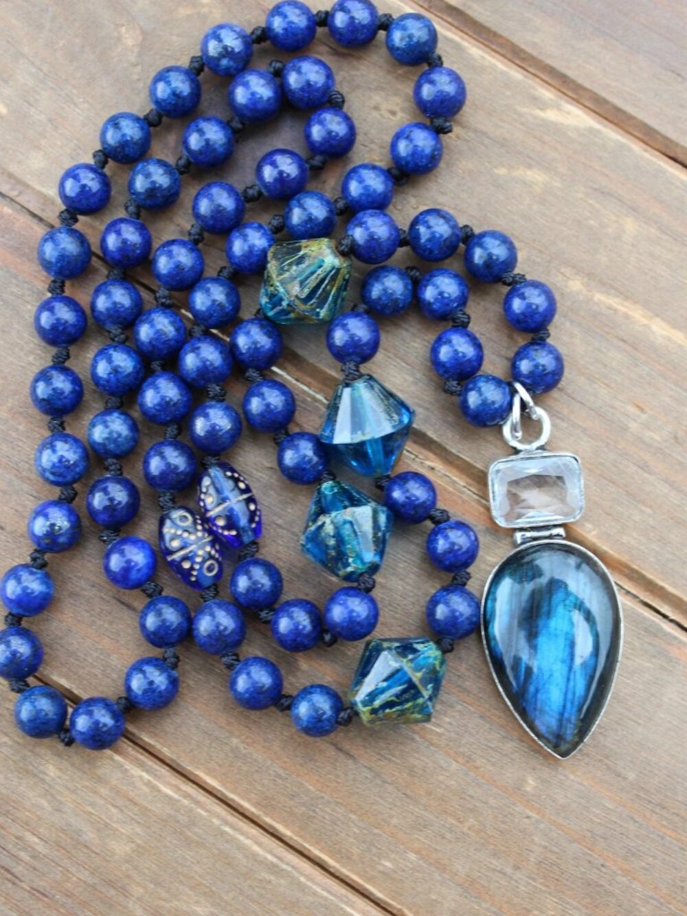 Lapis & Labradorite Handcrafted Long Gemstone Blue Necklace